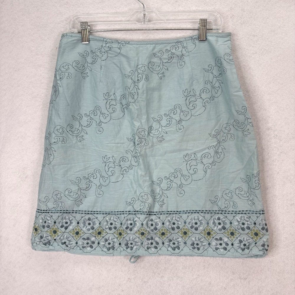 Vtg American Eagle Blue Beaded Floral Cotton Mini Skirt Womens 12 Boho Y2K Girly